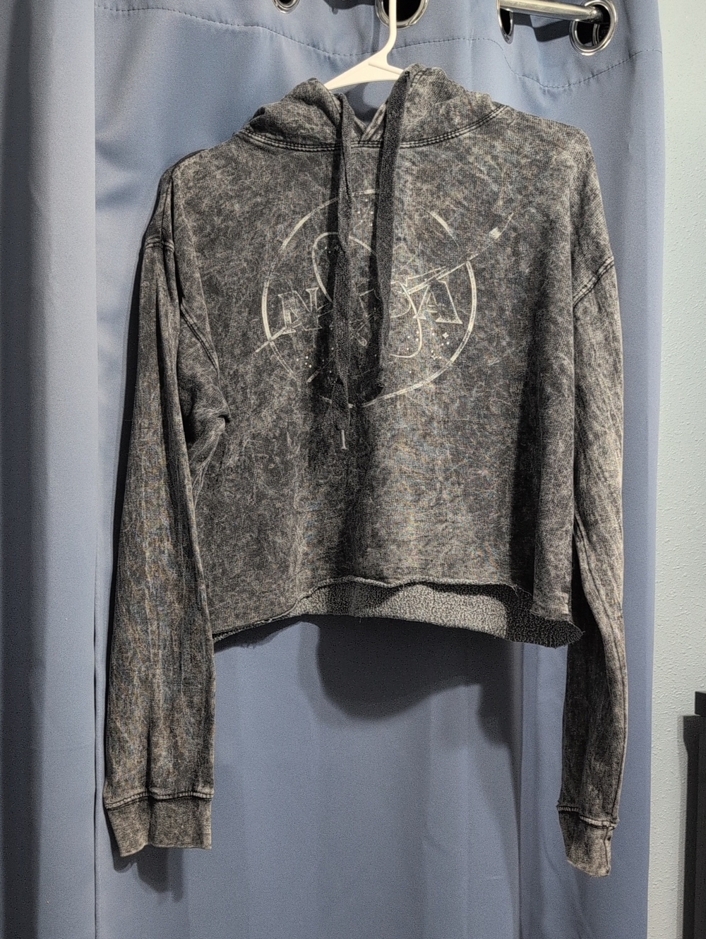 Chemistry Washed Black Cropped Hoodie with Faded Graphic